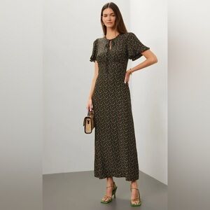 HVN silk Floral Black Maxi Dress size 8